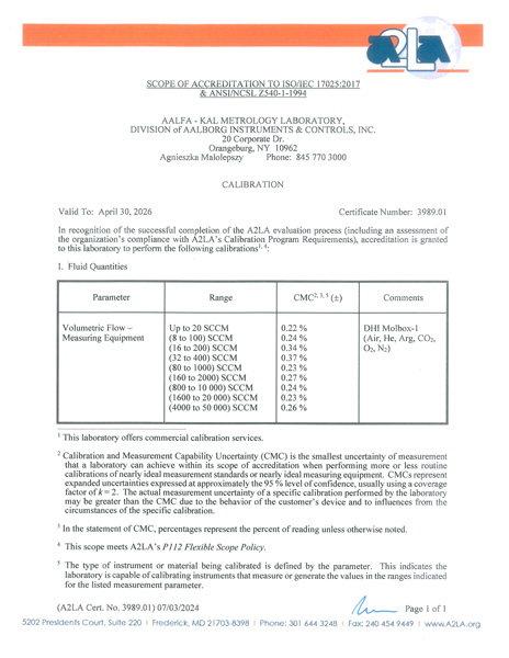 ISO 17035 A2LA accreditation certificate 1  Flow Calibration Service, ISO 17035 A2LA accreditation certificate 1