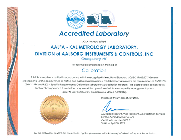 ISO 17035 A2LA accreditation certificate  Flow Calibration Service, ISO 17035 A2LA accreditation certificate